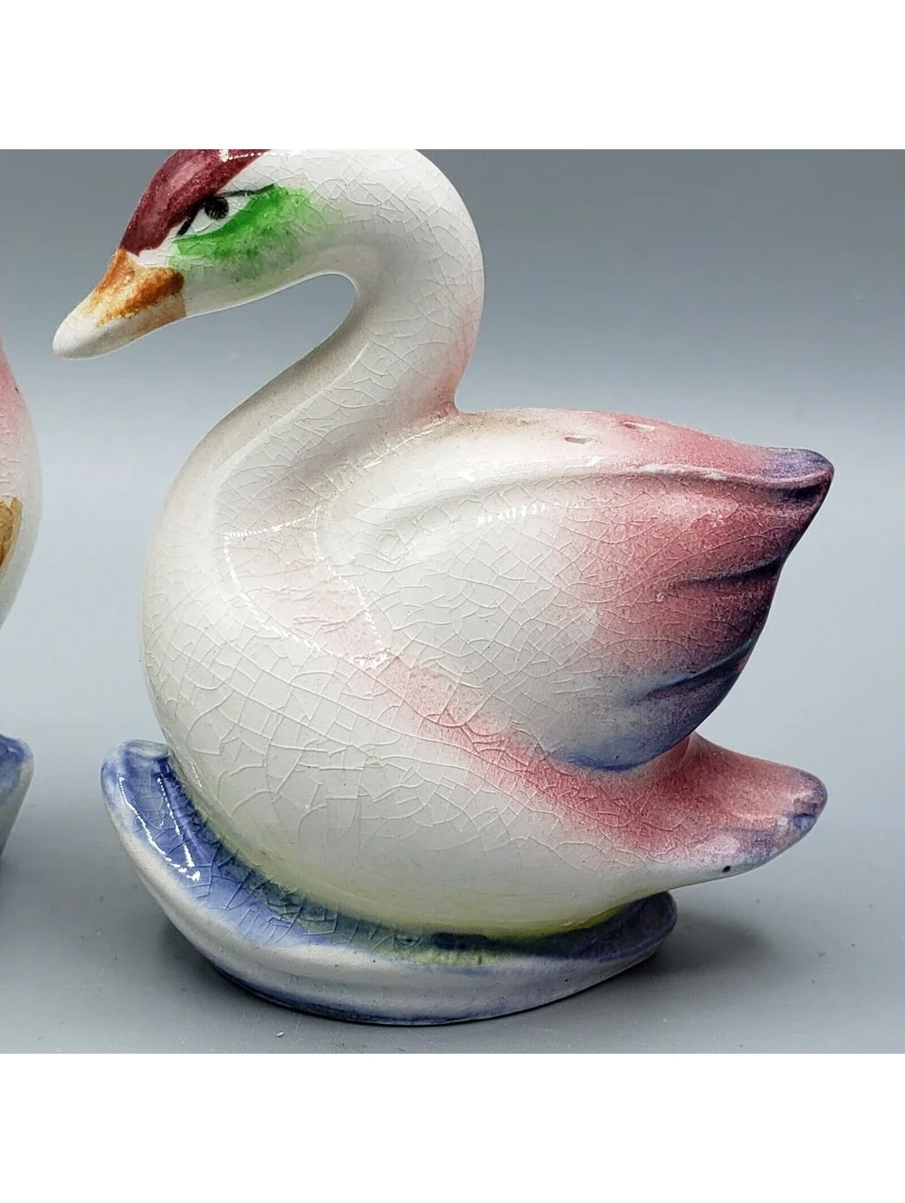 Vintage Japan Swan Salt and Pepper Shakers Ceramic Pink Blue White Birds